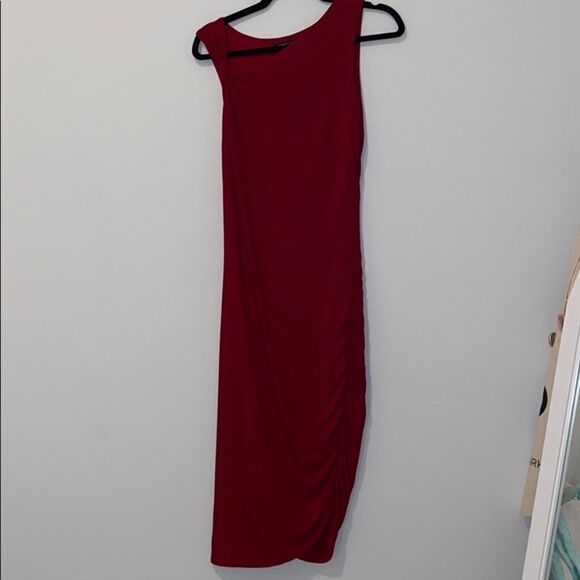 BCBGMaxAzria Burgundy Fitted Midi Slip Dress - Picture 12 of 15